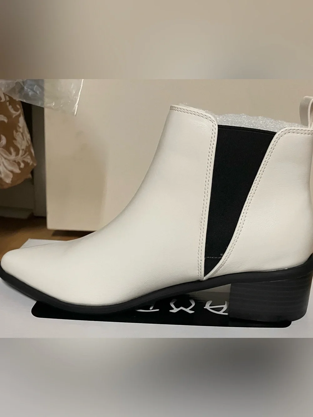 BAMBOO Cream Chelsea Ankle Boots with Black Elastic Panels